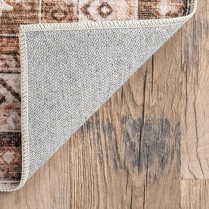 nuLOOM Dorota Machine Washable Geometric Medallion Ultra Thin Area Rug, 8' x 10', Beige - LeafyLoom