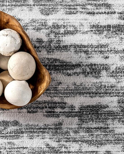 nuLOOM Avelina Abstract Stripes Machine Washable Ultra Thin Area Rug, 5' x 8', Light Grey - LeafyLoom