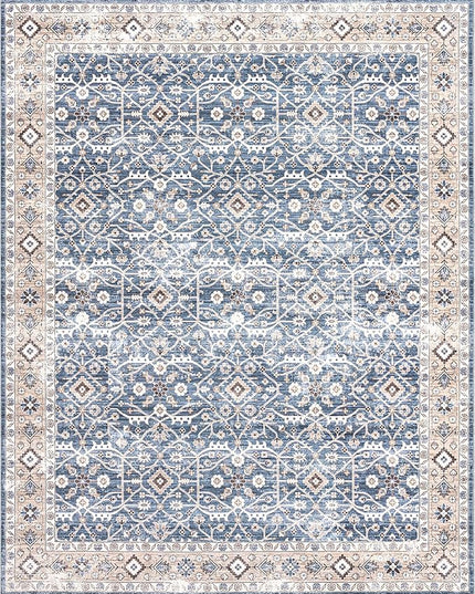 nuLOOM Shae Faded Persian Bordered Machine Washable Ultra Thin Area Rug, 8' x 10', Blue - LeafyLoom
