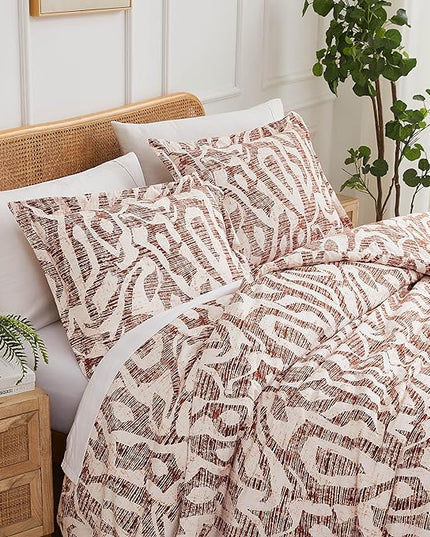 Southshore Fine Living, Inc. Oversized King Comforter Bedding Set, Down Alternative filling, modern Abstract bedding set, King/Cal King Comforter & Matching Shams, Rust Khari - LeafyLoom