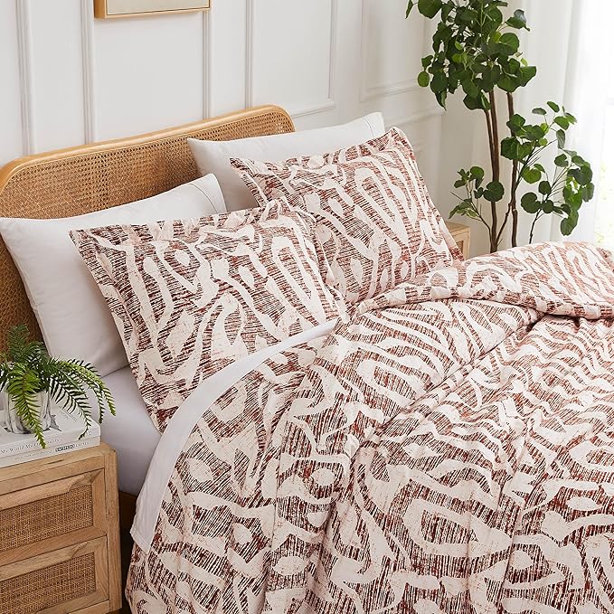 Southshore Fine Living, Inc. Oversized Twin Comforter Bedding Set, Down Alternative Comforter Bedspread, Abstract Print Comforter, Twin or Twin XL Comforter with Matching Sham, Rust Khari - LeafyLoom