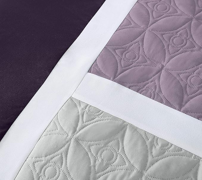 Chezmoi Collection Upland 7-Piece Quilted Patchwork Comforter Set, Lavender/Gray/Purple, Queen - LeafyLoom
