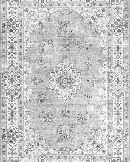nuLOOM Ren Vintage Floral Machine Washable Ultra Thin Area Rug, 8x10, Grey - LeafyLoom
