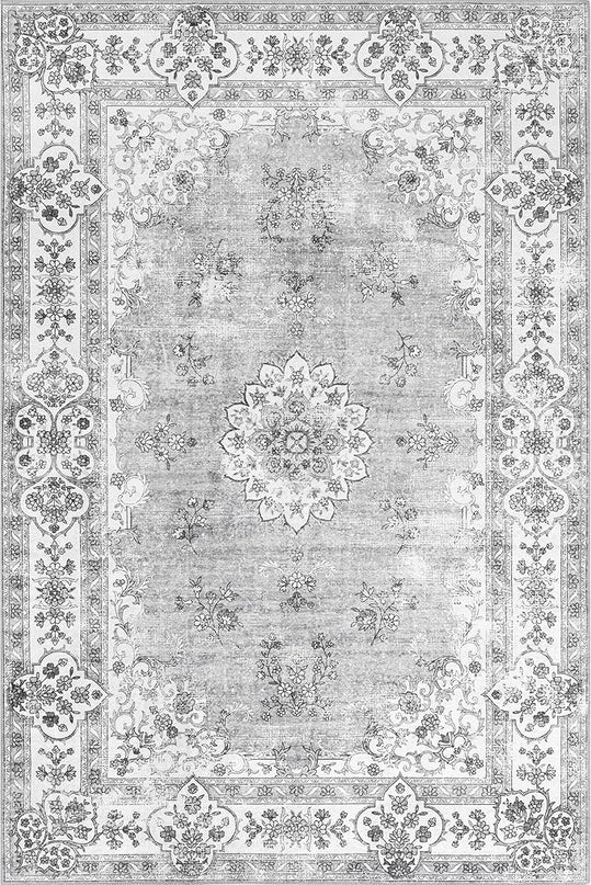 nuLOOM Ren Vintage Floral Machine Washable Ultra Thin Area Rug, 8x10, Grey - LeafyLoom
