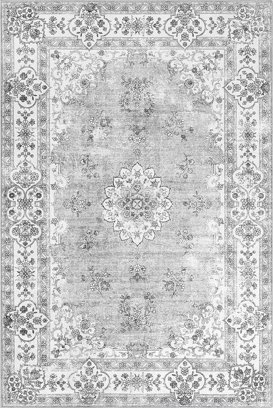 nuLOOM Ren Vintage Floral Machine Washable Ultra Thin Area Rug, 4x6, Grey - LeafyLoom