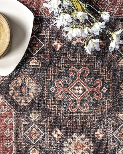 nuLOOM Kathryn Machine Washable Traditional Rustic Ultra Thin Area Rug, 8' x 10', Red - LeafyLoom