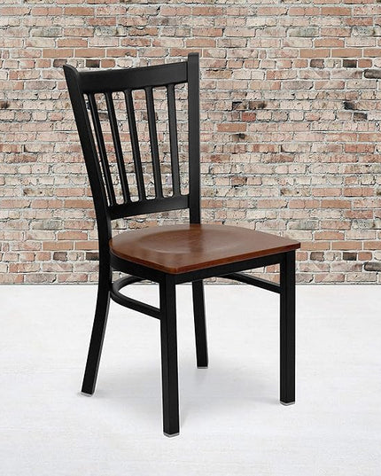 Flash Furniture 2 Pack HERCULES Series Black Vertical Back Metal Restaurant Chair - Cherry Wood Seat - LeafyLoom