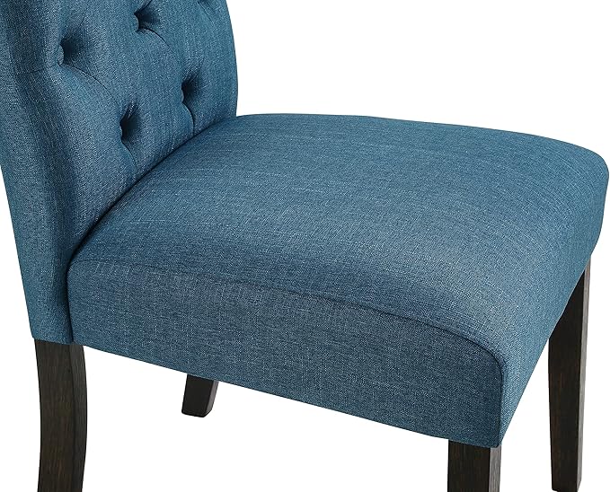 Roundhill Furniture Leviton Solid Wood Tufted Parsons Dining Chairs, Set of 2, Blue - LeafyLoom
