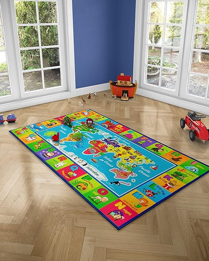 Kids ABC, Map Rug Education Carpet - Playmat Extra Large Learn Have Fun Safe, Children's Educational, Multi Color Activity Centerpiece Play Mat! for Bedroom Playroom - LeafyLoom