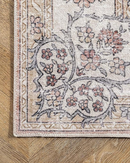 NuLOOM Ren Vintage Floral Machine Washable Ultra Thin Runner Rug, 2' 6" x 6', Peach - LeafyLoom
