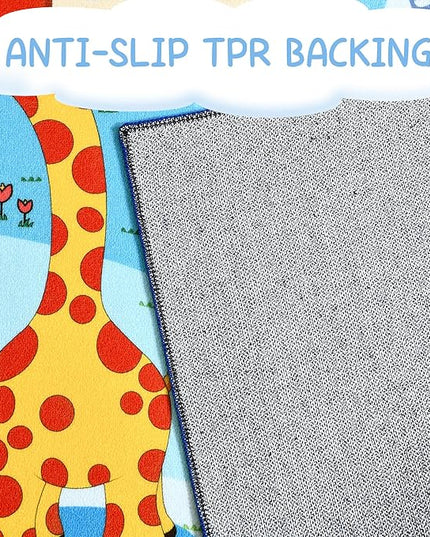 Kids Playroom Rug 4x6 Blue Rugs for Boys Girls Bedroom Child Play Mat Educational and Fun Baby Care Rugs,Learning Rug with ABC Alphabets Animals Shapes No-Slip Carpets for Children Toddler Washable - LeafyLoom