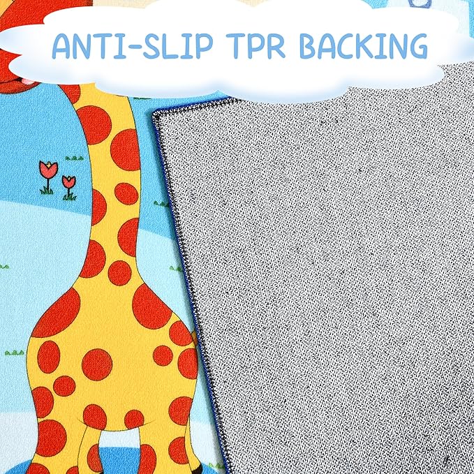 Kids Playroom Rug 4x6 Blue Rugs for Boys Girls Bedroom Child Play Mat Educational and Fun Baby Care Rugs,Learning Rug with ABC Alphabets Animals Shapes No-Slip Carpets for Children Toddler Washable - LeafyLoom