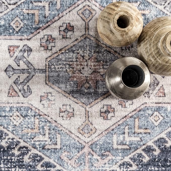 nuLOOM Drina Distressed Machine Washable Ultra Thin Area Rug, 6' x 9', Blue - LeafyLoom