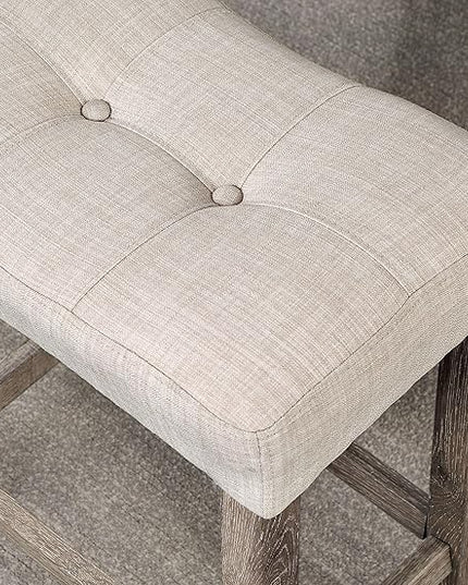 Furniture of America Colt Transitional Solid Wood 5-Piece Counter Height Set, Includes Square Table and 4 Beige Upholstered Stools for Kitchen, Dining Room, Gray - LeafyLoom