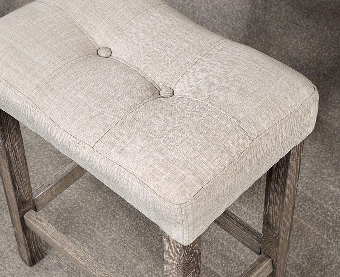 Furniture of America Colt Transitional Solid Wood 5-Piece Counter Height Set, Includes Square Table and 4 Beige Upholstered Stools for Kitchen, Dining Room, Gray - LeafyLoom