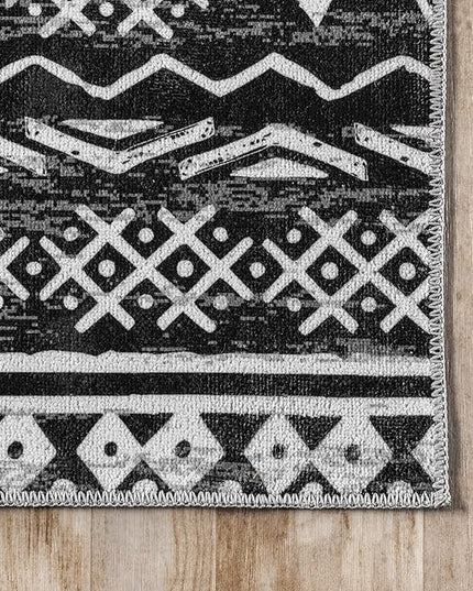 nuLOOM Madlyn Tribal Machine Washable Ultra Thin Area Rug, 4' x 6', Charcoal - LeafyLoom