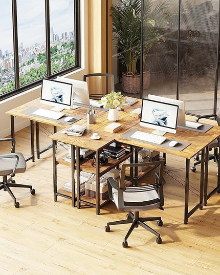 COTUBLR L Shaped Computer Desk, 47 Inch Small Corner Desk with Storage Shelves, Computer Desk Table Laptop Table Writing Desk Study Table for Home Office Workstation Small Spaces (Rustic Brown) - LeafyLoom