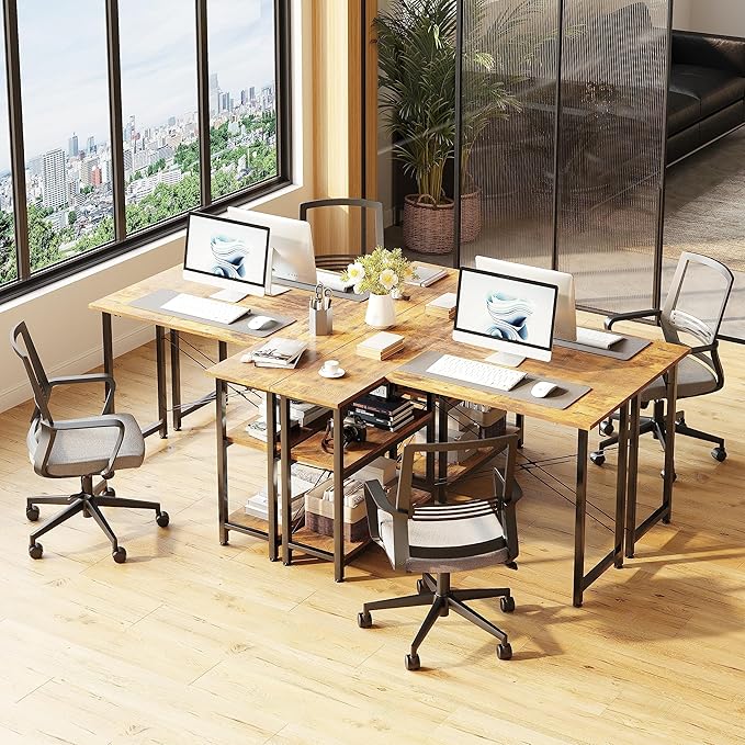 COTUBLR L Shaped Computer Desk, 47 Inch Small Corner Desk with Storage Shelves, Computer Desk Table Laptop Table Writing Desk Study Table for Home Office Workstation Small Spaces (Rustic Brown) - LeafyLoom