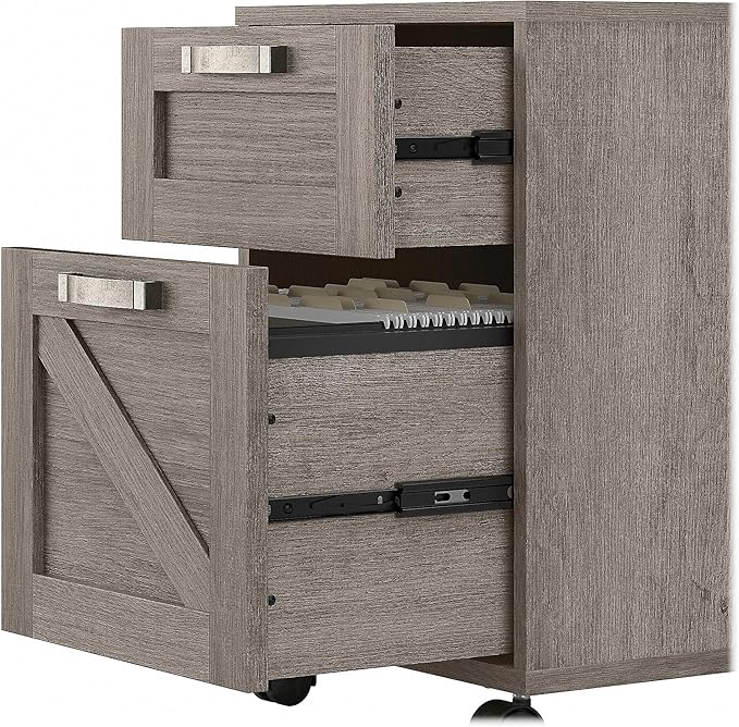 Bush Furniture Knoxville 2 Drawer Mobile File Cabinet, Rolling Document Storage for Home Office, Restored Gray - LeafyLoom