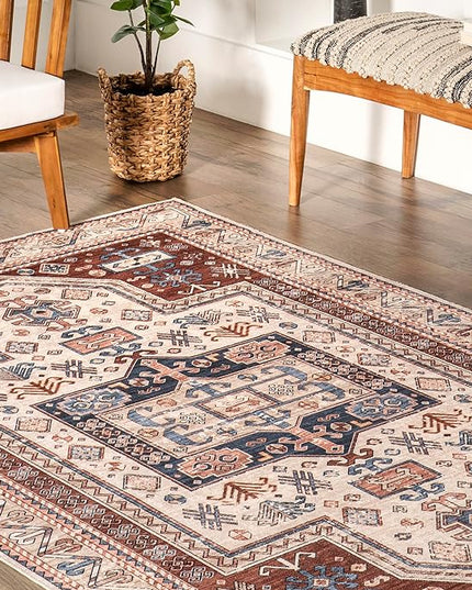 nuLOOM Órla Tribal Bordered Machine Washable Ultra Thin Area Rug, 5' x 8', Rust - LeafyLoom