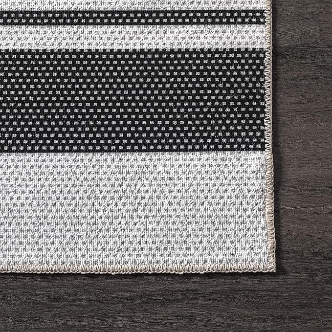 nuLOOM Lena Machine Washable Striped Ultra Thin Accent Rug, 2' x 3', Grey - LeafyLoom