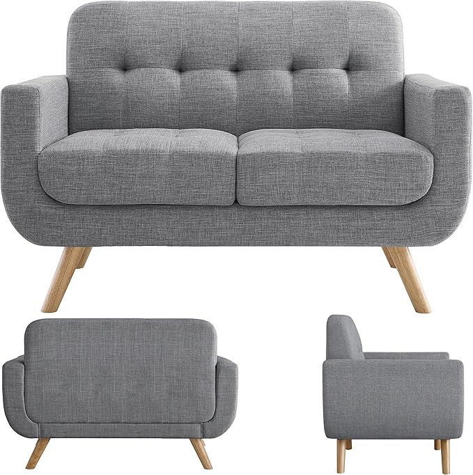 ROSEVERA Elena Contemporary Accent Armchair with Linen Upholstery Living Room Furniture, Gray - LeafyLoom