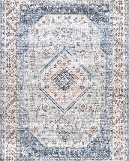 nuLOOM Elowyn Machine Washable Medallion Ultra Thin Area Rug, 4' x 6', Blue - LeafyLoom