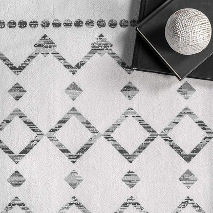 nuLOOM Moroccan Blythe Machine Washable Ultra Thin Runner Rug, 2' 6" x 10', Grey - LeafyLoom