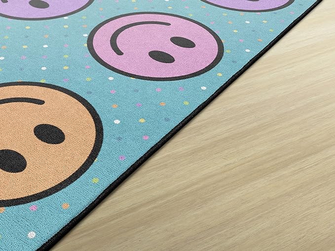 Flagship Carpets Smiley Seating (Seats 24) Classroom Area Rug or Educational Learning Mat, Kids Room or Playroom Carpet, 7'6'' x 12', Blue/Multi (FA2393-44FS) - LeafyLoom