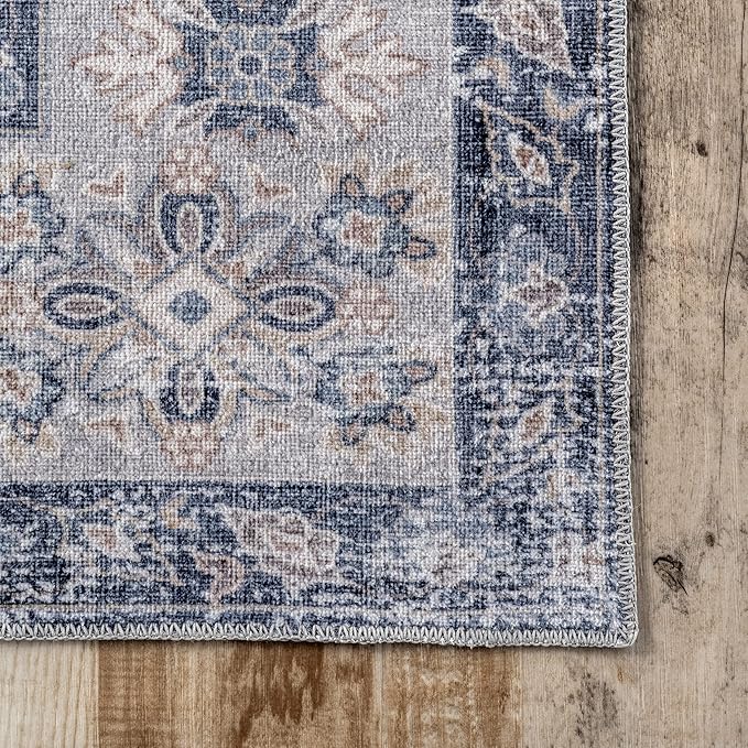nuLOOM Elsa Floral Blossom Machine Washable Ultra Thin Area Rug, 5x8, Blue - LeafyLoom
