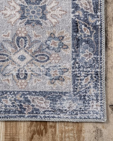 nuLOOM Elsa Floral Blossom Machine Washable Ultra Thin Area Rug, 4' x 6', Blue - LeafyLoom