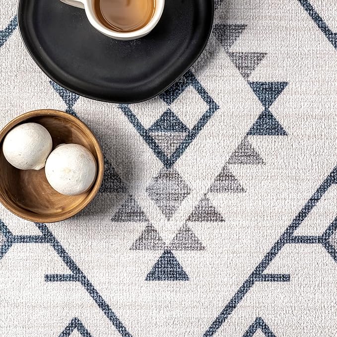nuLOOM Evalyn Southwestern Machine Washable Ultra Thin Runner Rug, 2' 6" x 12', Cream - LeafyLoom