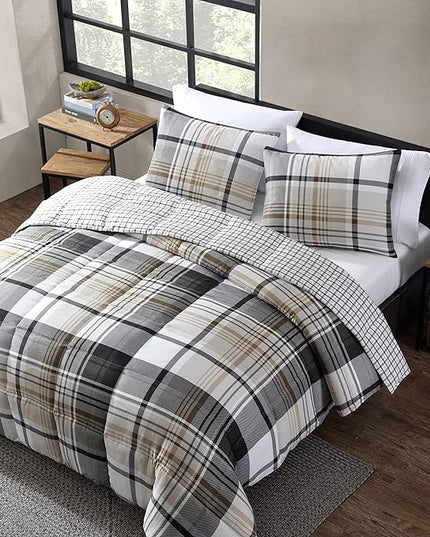 Eddie Bauer - Twin Comforter Set, Plaid Reversible Bedding, Stylish & Warm Home Decor (Normandy Grey, Twin),Grey/White/Beige - LeafyLoom