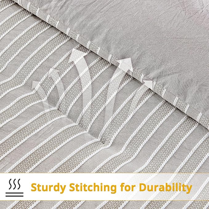 ENCOFT Light Grey Comforter Queen Size, 3 Piece White Striped Comforter for Queen Size Bed, with 2 Pillowcase, Soft Microfiber Light Weight Bedding Set with Comforter, 90" x 90" - LeafyLoom
