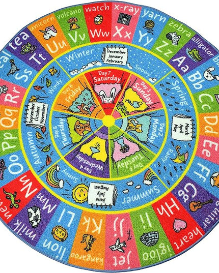 KC Cubs ABC Alphabet, Seasons, Months and Days of The Week Educational Learning & Fun Game Play Area Non Slip Boy & Girl Kids Rug Carpet for Children Bedroom, Toddler Classroom & Baby Playroom Mat - LeafyLoom
