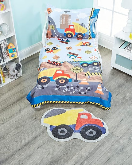 Hand Tufted Construction Dump Truck Bedroom or Bathroom Rug - 30x20 in; 100% Cotton Kids Bathroom Mat; Decorative Kids Area Rug - LeafyLoom