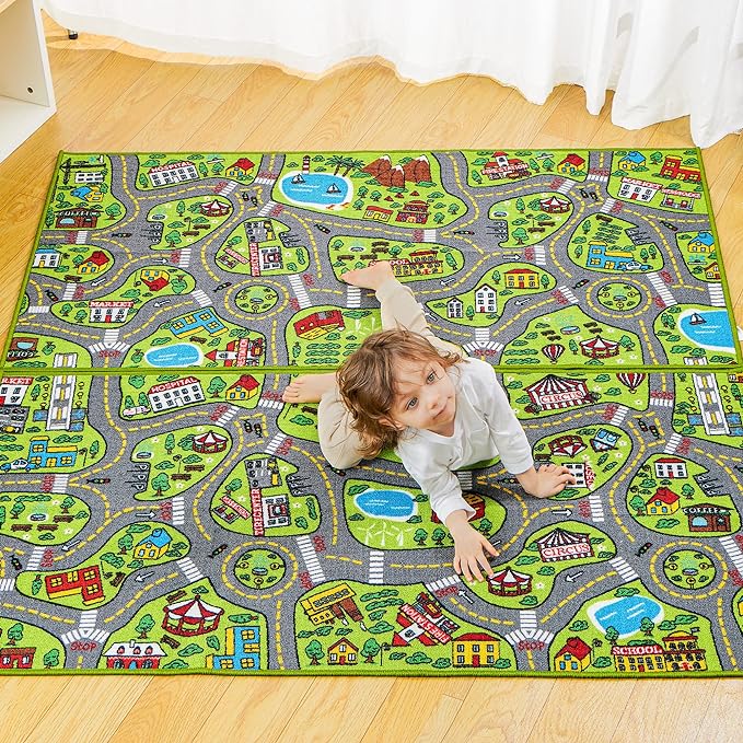 JOYIN 2 Pack Playmat City Life Carpet for Kids Age 3+, Jumbo Play Room Rug, City Pretend Play - LeafyLoom