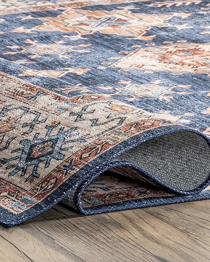 nuLOOM Finley Machine Washable Vintage Distressed Ultra Thin Area Rug, 3' x 5', Navy - LeafyLoom