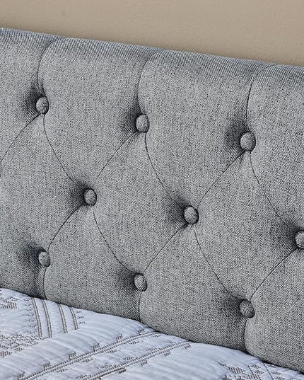 Twin Size Upholstery Daybed with Trundle Bed and 2 Storage Drawers, Flat Arms w/Pocket, Linen Extendable Bedframe for Bedroom Living Room, No Box Spring Needed & Space-Saving Design, Grey - LeafyLoom
