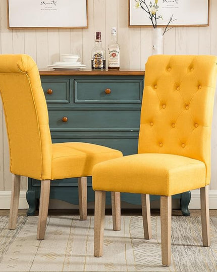 Roundhill Furniture Habit Solid Wood Tufted Parsons Yellow Dining Chair, Set of 2, - LeafyLoom