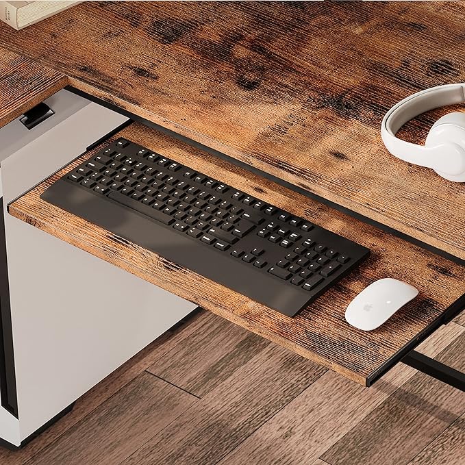 IRONCK L Shaped Computer Desk, 66" Corner Desk with Power Outlet, File Drawer, Keyboard Tray, Riser Monitor Shelf and Storage Bag, Study Writing Table Workstation for Home Office, Vintage Brown - LeafyLoom