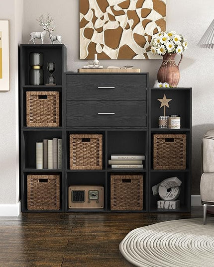 Apexa 2 Wooden Stackable Storage, Small Food Pantry Cabinet, Cajonera De Madera, Underbed Drawer Dorm Teen Room Decor & Bedroom, Home Office, Kitchen, Black - LeafyLoom