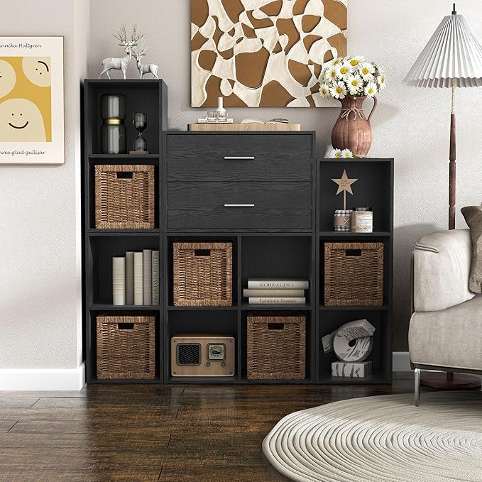 Apexa 2 Wooden Stackable Storage, Small Food Pantry Cabinet, Cajonera De Madera, Underbed Drawer Dorm Teen Room Decor & Bedroom, Home Office, Kitchen, Black - LeafyLoom