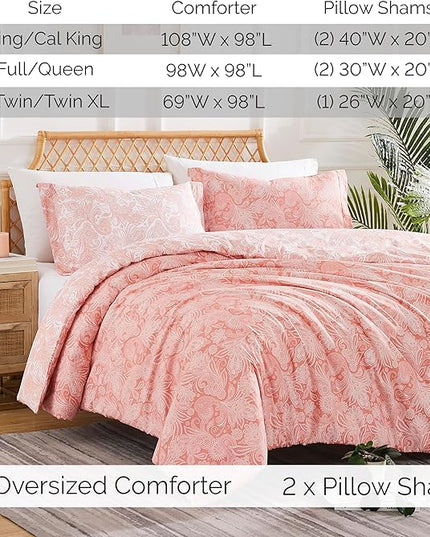 Southshore Fine Living, Inc. Oversized Full/Queen Comforter Set, Down Alternative Paisley Bedspread, Reversible Print is 2 Colors in 1, Queen/Full Comforter & Matching Shams, Coral/White - LeafyLoom