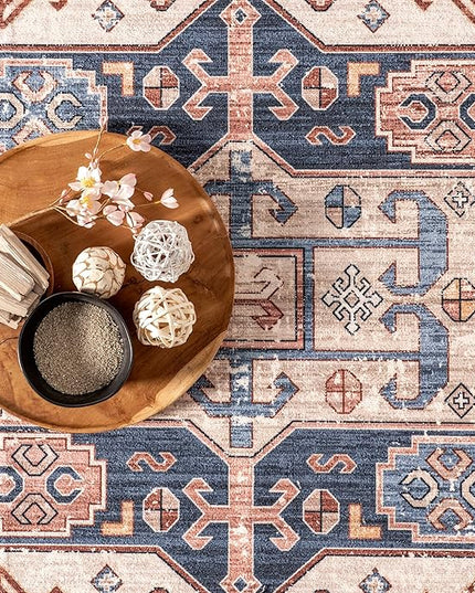 nuLOOM Órla Tribal Bordered Machine Washable Ultra Thin Area Rug, 5' x 8', Rust - LeafyLoom