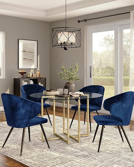 Glass Top Dining Table, Round, Clear/Gold - LeafyLoom