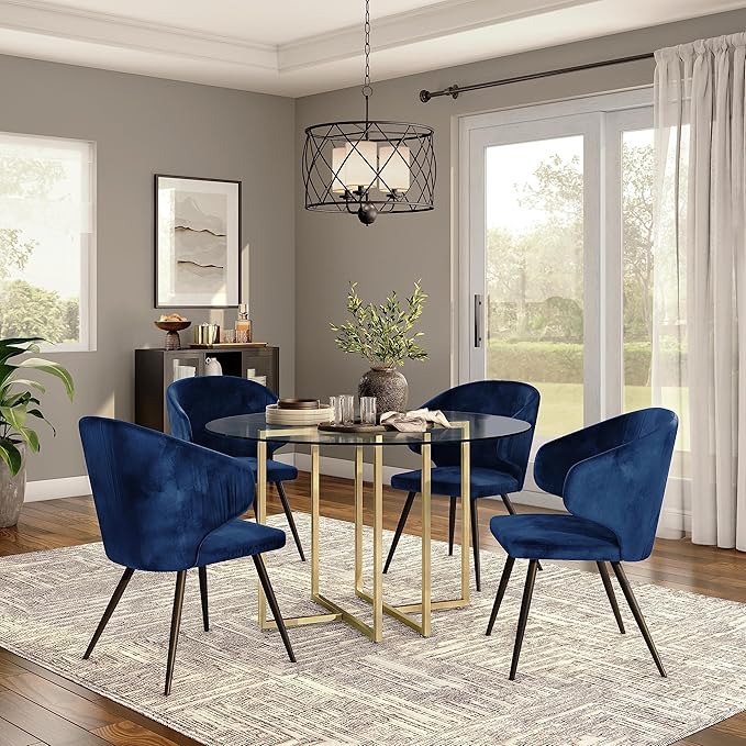 Glass Top Dining Table, Round, Clear/Gold - LeafyLoom