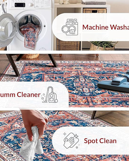 nuLOOM 4x6 Machine Washable Rain Haven Vintage Medallion Area Rug, Rust, Traditional Faded Design, Non-Slip Backing, Stain Resistant, For Bedroom, Dining Room, Living Room, Kitchen - LeafyLoom