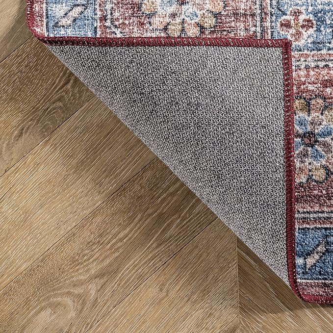 nuLOOM Zena Medallion Machine Washable Ultra Thin Area Rug, 5x8, Rust - LeafyLoom