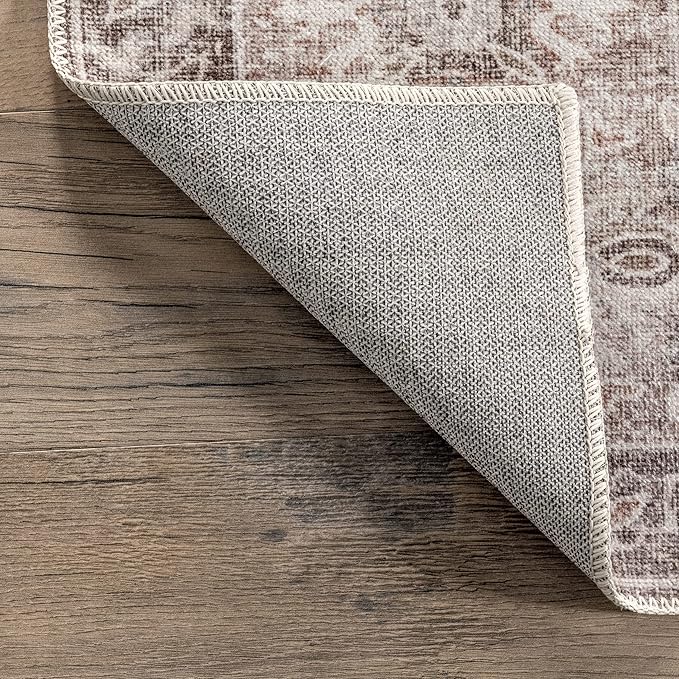 nuLOOM Elsa Floral Blossom Machine Washable Ultra Thin Area Rug, 8' x 10', Beige - LeafyLoom